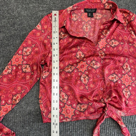 Rachel Zoe Pink Paisley Tie Front Blouse Women's Size S - Picture 6 of 11
